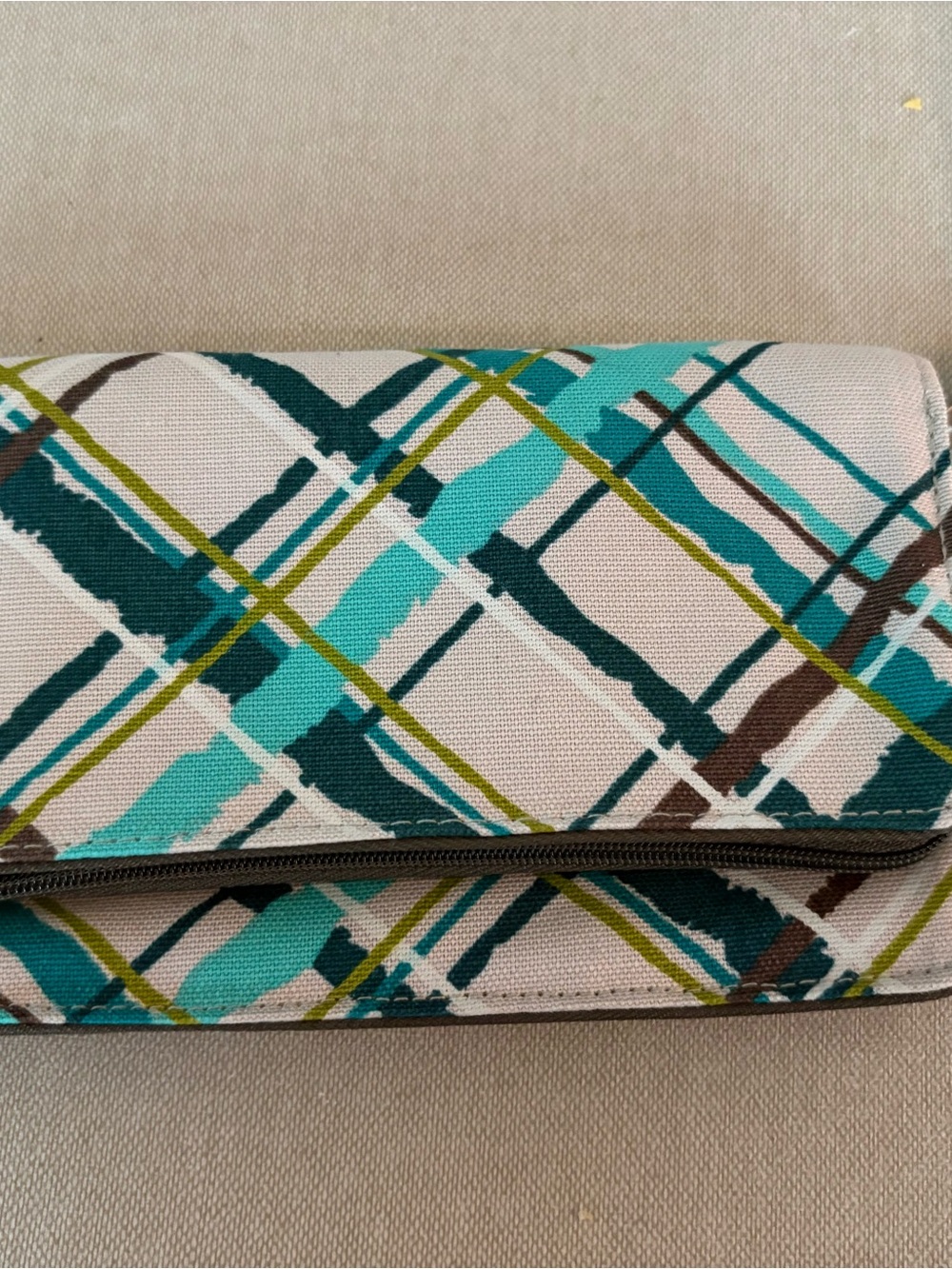 thirty-one Teal, Aqua & Brown Plaid Fold-Over Clutch